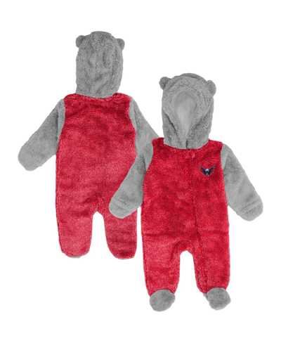 Outerstuff Newborn And Infant Boys And Girls Red Washington Capitals Game Nap Teddy Fleece Bunting Full-zip Sle In Red