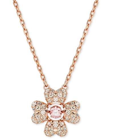 Swarovski Rose Gold-tone Idyllia Crystal Clover Pendant Necklace, 15" + 2-3/4" Extender In Rose Gold
