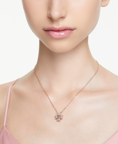 Swarovski Rose Gold-tone Idyllia Crystal Clover Pendant Necklace, 15" + 2-3/4" Extender In Rose Gold