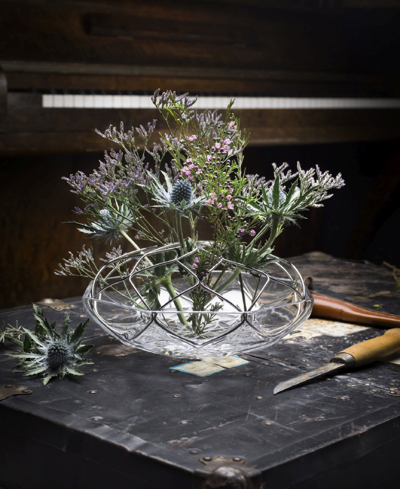 Orrefors Bloom Glass & Metal Round Vase In Clear