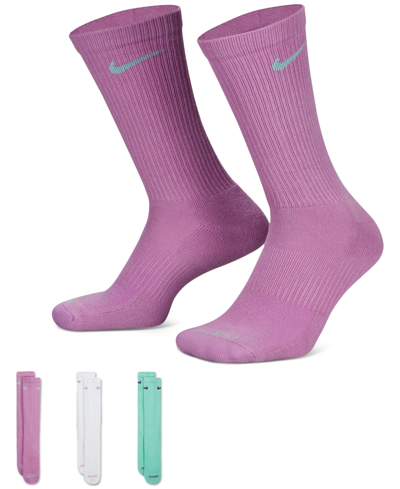 Shop Nike Everyday Plus Cushioned Training Crew Socks 3 Pairs In Multicolor,aqua