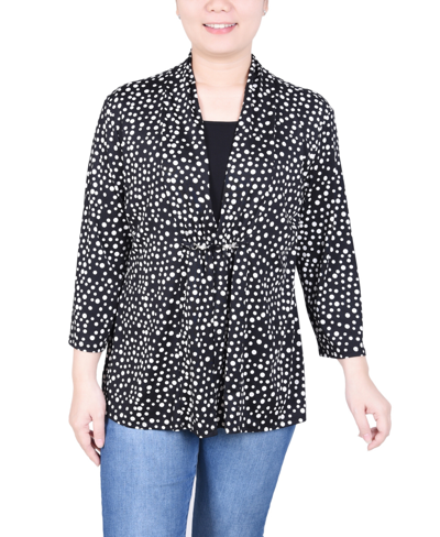 Ny Collection Petite Puff Print 3/4 Sleeve Two-fer Top In Nice Icemoon