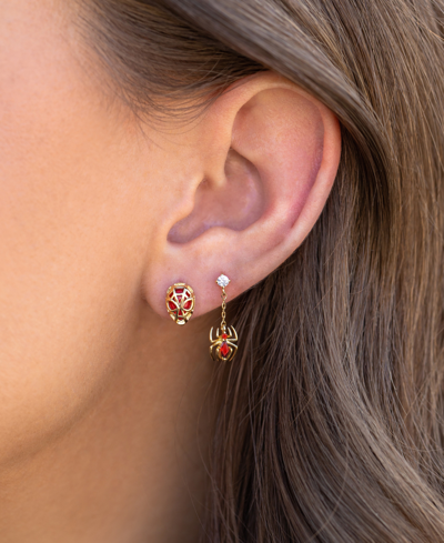 Girls Crew Color Crystal Spiderman Mismatch Stud & Drop Earrings In Gold