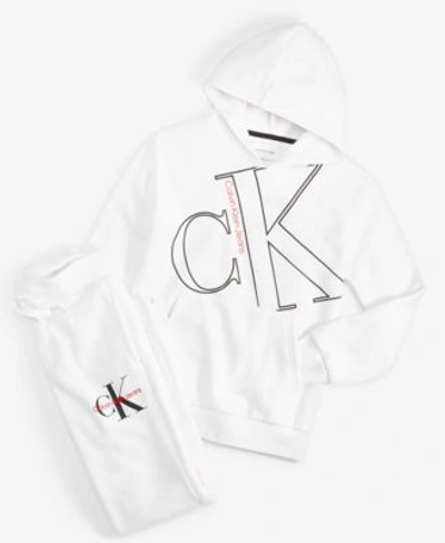Shop Calvin Klein Big Boys Drawstring Joggers Pullover Hoodie In White