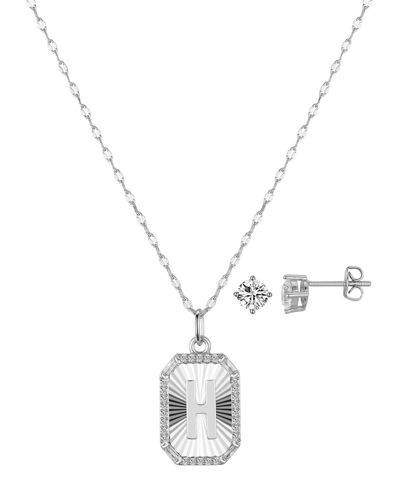 Shop Unwritten Cubic Zirconia Initial Pendant Necklace And Stud Earring Set In Silver H