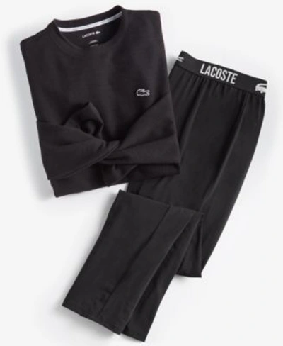 Shop Lacoste Thermal Shirt Straight Pajama Pants In Black