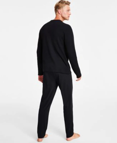 Shop Lacoste Thermal Shirt Straight Pajama Pants In Black