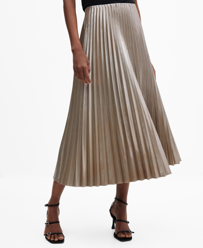 Shop Mango Women's Metallic Pleated Skirt In Silver