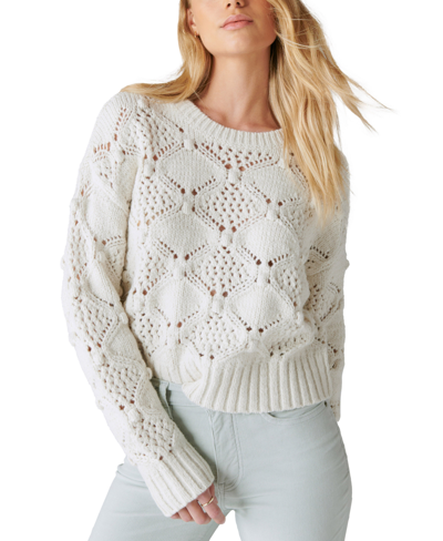Shop Lucky Brand Women's Open-stitch Pullover Sweater In Whisper White