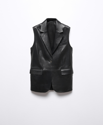 Shop Mango Women's Long Leather Vest In Black