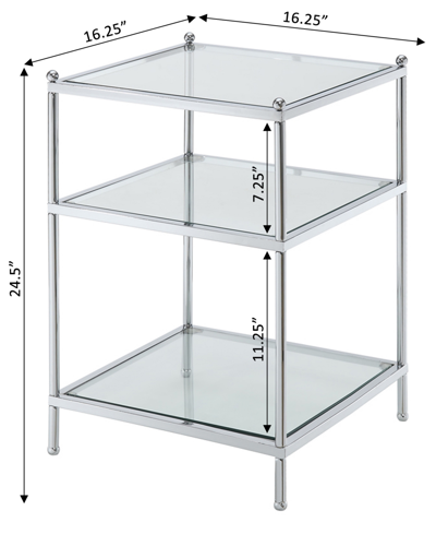 Convenience Concepts 16.25" Glass Royal Crest 3 Tier End Table In Clear Glass,gold-tone Tubing With Powde