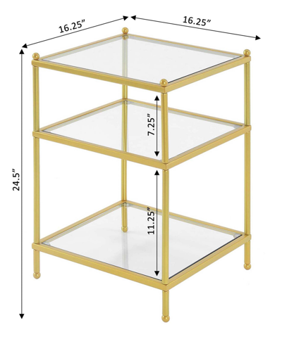 Convenience Concepts 16.25" Glass Royal Crest 3 Tier End Table In Clear Glass,gold-tone Tubing With Powde