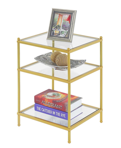 Convenience Concepts 16.25" Glass Royal Crest 3 Tier End Table In Clear Glass,gold-tone Tubing With Powde