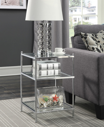 Convenience Concepts 16.25" Glass Royal Crest 3 Tier End Table In Clear Glass,gold-tone Tubing With Powde
