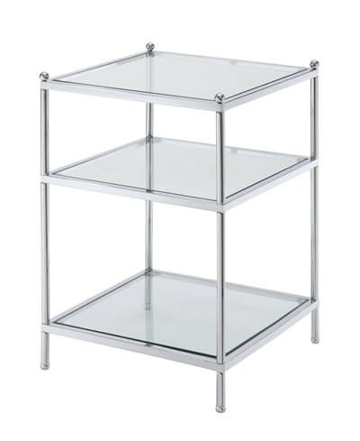 Convenience Concepts 16.25" Glass Royal Crest 3 Tier End Table In Clear Glass,gold-tone Tubing With Powde