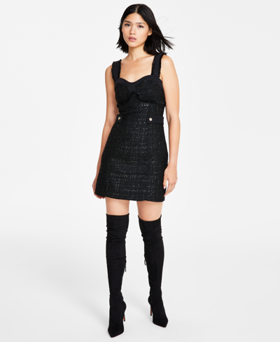 Shop Guess Women's Clarissa Sleeveless Boucle Tweed Dress In Black Tweed Fantasy