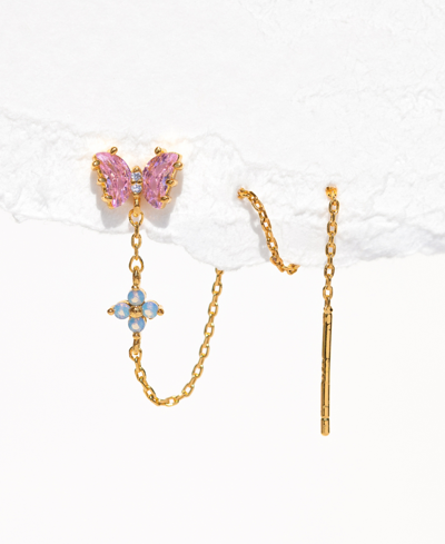 Shop Girls Crew 18k Gold-plated Color Crystal Butterfly & Chain Single Threader Earring