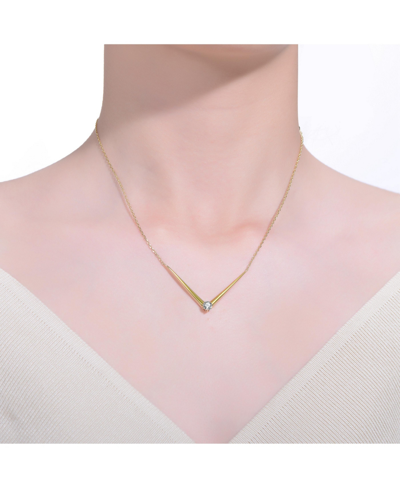 Shop Stella Valentino 14k Gold Plated With Emerald Cubic Zirconia Solitaire Chevron Layering Necklace In Sterling Silver
