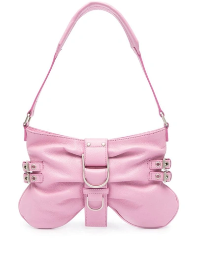 Shop Blumarine Butterfly Large Leather Shoulder Bag In Pink