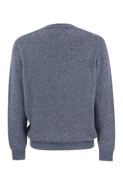 Shop Brunello Cucinelli Crew-neck Sweater In Alpaca Cotton And Wool In Blue