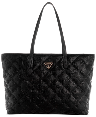 Shop Guess Power Play Large Quilted Tech Tote In Black