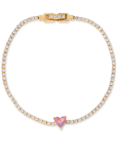 Shop Girls Crew Gold-tone Pink Crystal In Love Tennis Bracelet