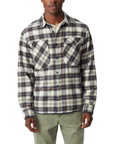 Shop Bass Outdoor Men's Stretch Flannel Button-front Long Sleeve Shirt In Antique White Core Plaid