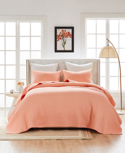 Shop Greenland Home Fashions Monterrey Finely-stitched Cotton 3 Piece Quilt Set, Full/queen In Coral