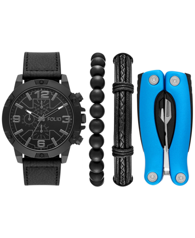 Shop Folio Men's Quartz Three Hand Black Polyurethane Watch 48mm, Gift Set