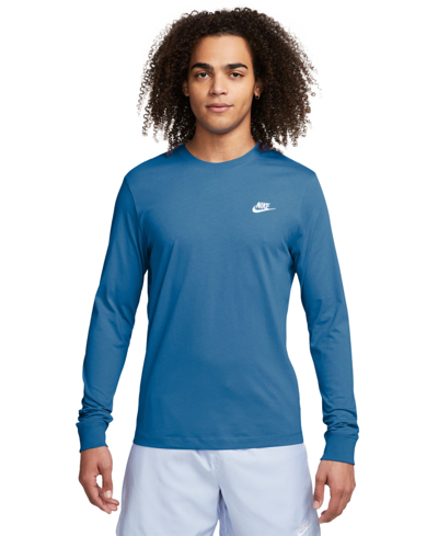 Shop Nike Men's Long Sleeve Sportswear Club T-shirt In Polar