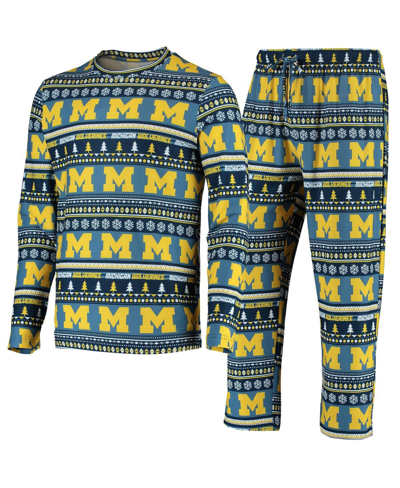 Concepts Sport Navy Michigan Wolverines Ugly Sweater Knit Long Sleeve Top And Pant Set In Navy