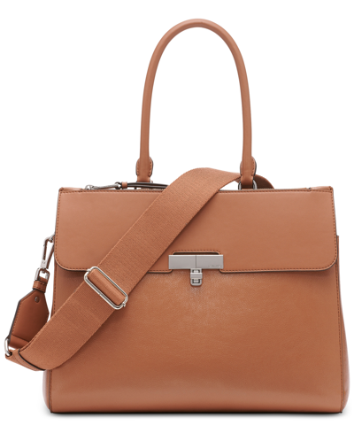 Shop Calvin Klein Becky Turnlock Triple Compartment Convertible Tote In Caramel