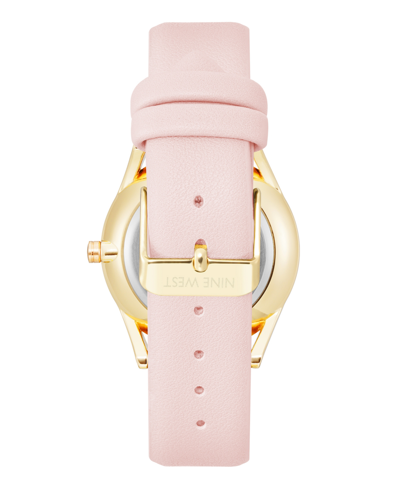 Nine West Women's Quartz Pink Faux Leather Band Watch, 36mm In Pink,gold-tone