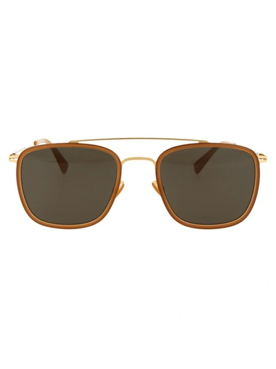 Shop Mykita Sunglasses In 701 A56 Glossygold Brown Darkbrown