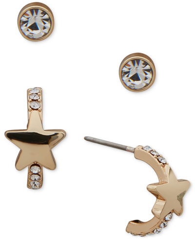 Shop Dkny Gold-tone 2-pc. Set Star & Crystal Stud Earrings In White