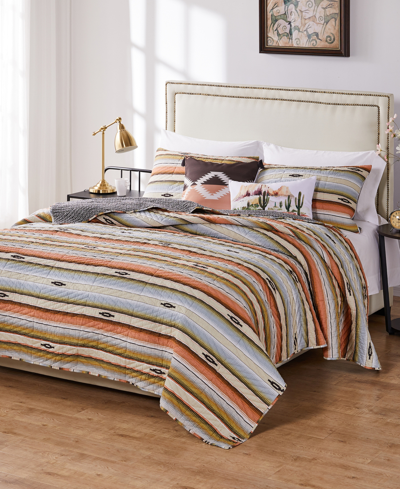 Greenland Home Fashions Painted Desert Reversible 3 Piece Quilt Set, Full/queen In Rose