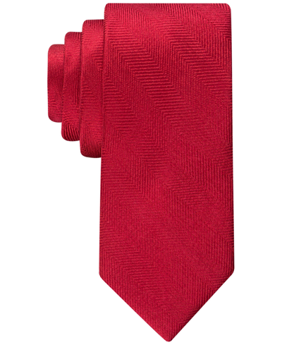 Shop Tommy Hilfiger Men's Herringbone Solid Tie In Red