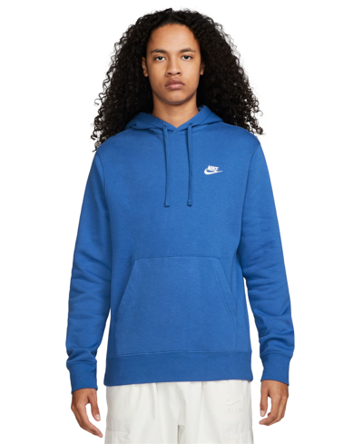 Shop Nike Men's Sportswear Club Fleece Pullover Hoodie In Game Royal,white