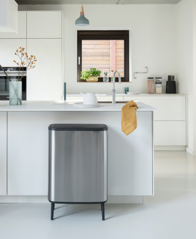 Brabantia Bo Touch Top Hi Trash Can, 16 Gallon, 60 Liter In Matte Steel Fingerprint Proof