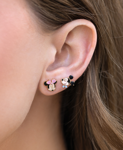 Girls Crew 18k Gold-plated Color Crystal Mickey & Minnie Mismatch Stud Earrings In Gold