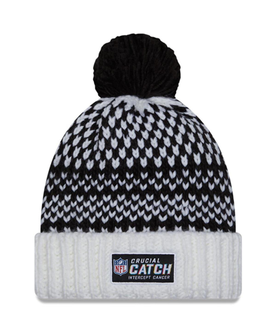New Era Women's  Black, White Las Vegas Raiders 2023 Nfl Crucial Catch Cuffed Pom Knit Hat In Black,white