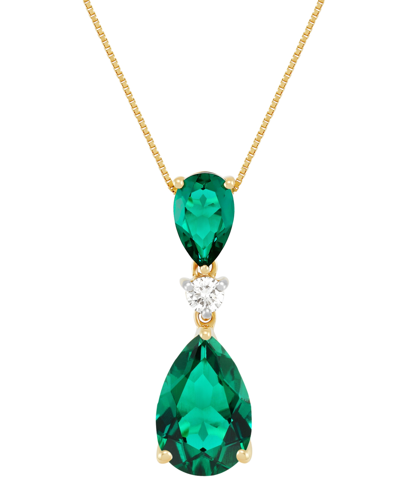 Shop Grown With Love Lab Grown Emerald (3-1/3 Ct. T.w.) & Lab Grown Diamond (1/8 Ct. T.w.) 18" Pendant Necklace In 14k Go