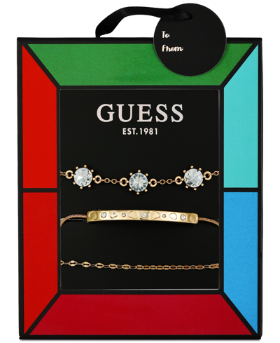 Shop Guess Gold-tone 3-pc. Set Crystal Link Bracelets In Gold,crystal,siam