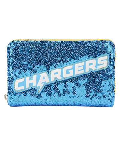 Shop Loungefly Women's  Los Angeles Chargers Sequin Zip-around Wallet In Blue,yellow