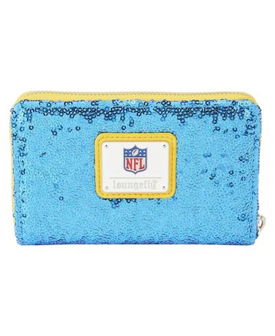 Shop Loungefly Women's  Los Angeles Chargers Sequin Zip-around Wallet In Blue,yellow