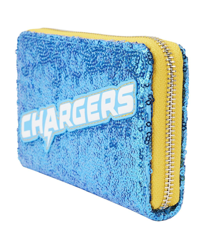 Shop Loungefly Women's  Los Angeles Chargers Sequin Zip-around Wallet In Blue,yellow