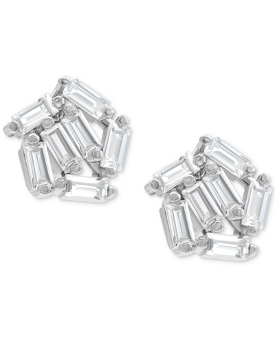 Shop Adornia Rhodium-plated Rectangle Crystal Cluster Stud Earrings In Silver