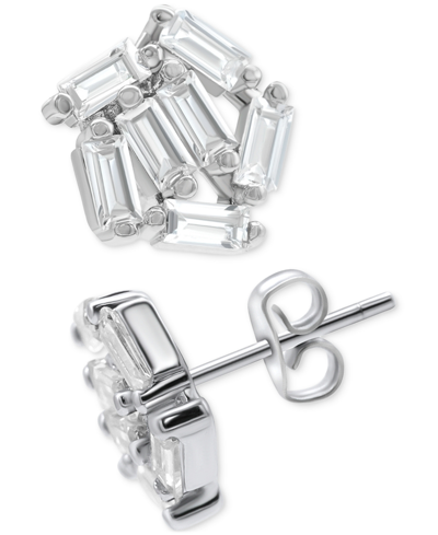 Shop Adornia Rhodium-plated Rectangle Crystal Cluster Stud Earrings In Silver