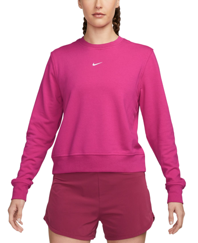 Shop Nike Women's Dri-fit One Crewneck French Terry Sweatshirt In Fireberry,white