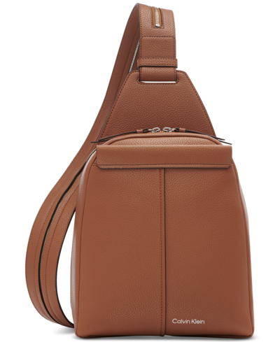 Shop Calvin Klein Millie Convertible Leather Sling Bag, Backpack In Caramel